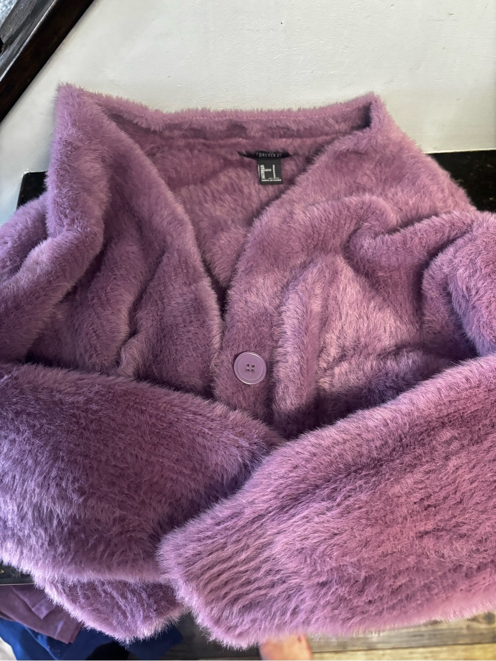 Forever 21 Purple Faux-Fur Cardigan